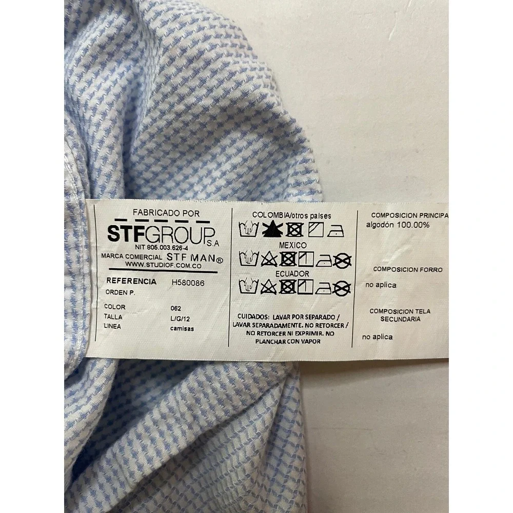 STF Man Long Sleeve Button Down Shirt Men's Size Large Blue Dress Casual Shirt